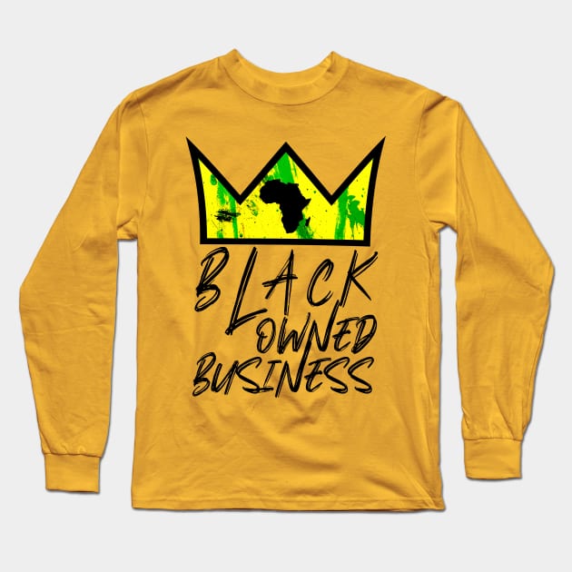 Black Owned Business African Crown Long Sleeve T-Shirt by Glass Table Designs